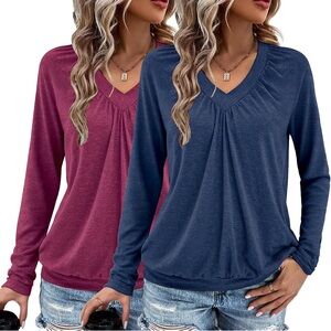 2-pack Women XL Long Sleeve Tops, Loose fit V neck NEW